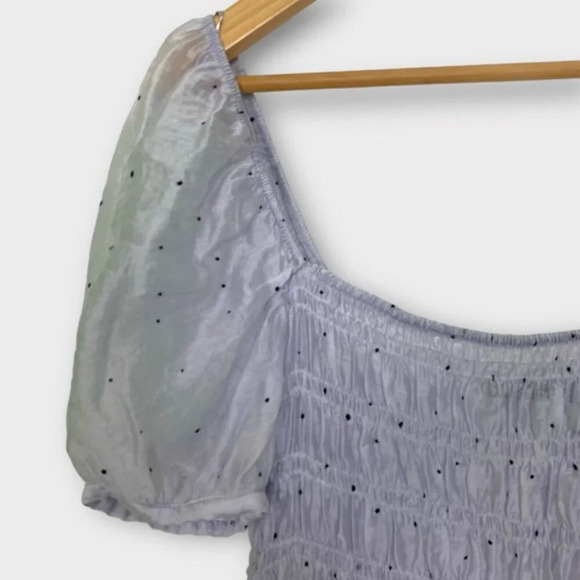 ZARA Polka Dot Organza Top Blouse Smocked Puff Sleeve - Picture 7 of 10